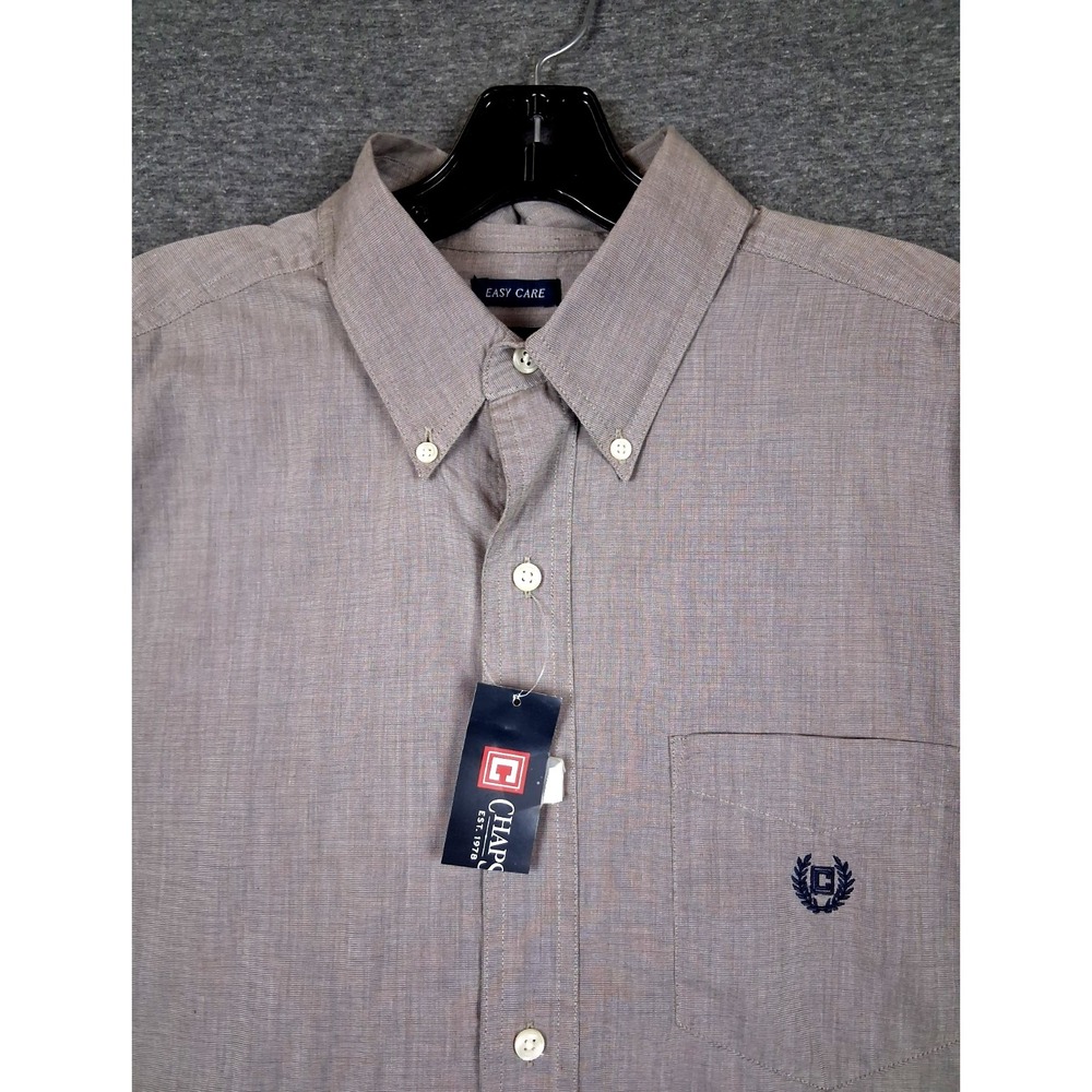 NEW Chaps Mens Shirt Medium Brown Button Down Easy Care Travel Office Preppy